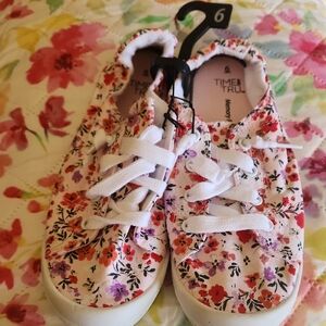 Time and Tru White Canvas Sneakers with Pink, Red & Purple Floral Print